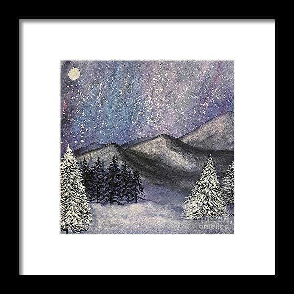Mountains Framed Print featuring the painting Moonlit Mountains by Lisa Neuman