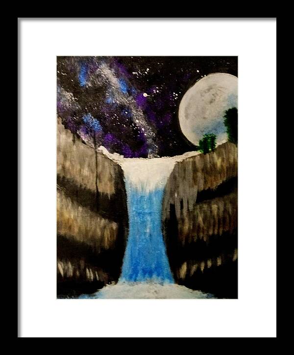 Moon Framed Print featuring the painting Moonlite Waterfall by Anna Adams
