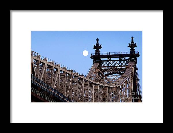 New York City Framed Print featuring the photograph Moonrise over Queensboro Bridge by Steve Ember