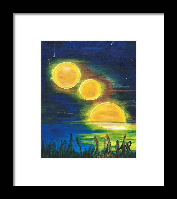Night Sky Framed Print featuring the painting Moons Alighting by Esoteric Gardens KN