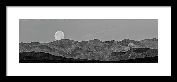 Loree Johnson Photography Framed Print featuring the photograph Moonset Over Death Valley - Black and White by Loree Johnson