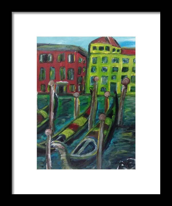 Gondolas Framed Print featuring the painting Moored Gondolas by Andrew Blitman
