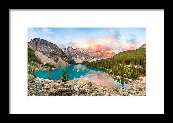 Scenics Framed Print featuring the photograph Moraine Lake in Banff National Park, Alberta, Canada. by Francis Yap M