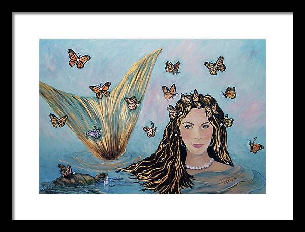 Mermaid Framed Print featuring the painting More Precious Than Gold by Linda Queally by Linda Queally
