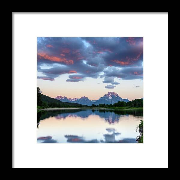 Blue Framed Print featuring the photograph Morning Light Begins to Hit Top of Grand Teton by Kelly VanDellen