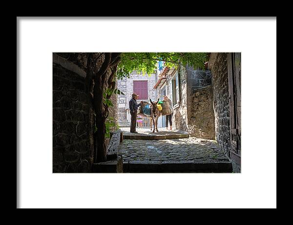 Morning Framed Print featuring the photograph Morning market in a Greek Island by Dubi Roman