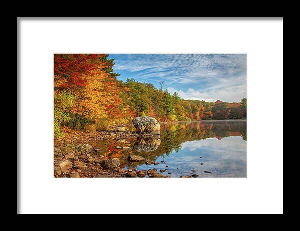 Frog Rock Framed Print featuring the photograph Morning reflection of fall colors by Jeff Folger