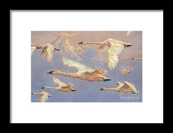 Swans Framed Print featuring the painting Morning Traffic by Patricia A Griffin