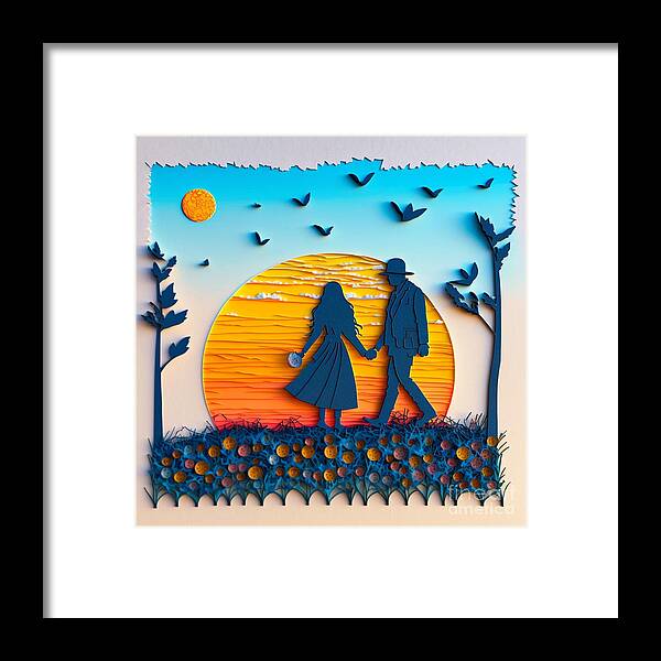 Morning Walk - Quilling Framed Print featuring the digital art Morning Walk - Quilling by Jay Schankman