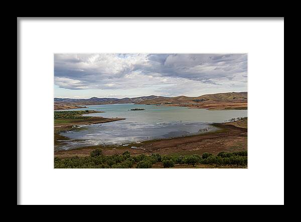 Morocco Framed Print featuring the photograph Moroccan Lake and Mountains by Edward Shmunes