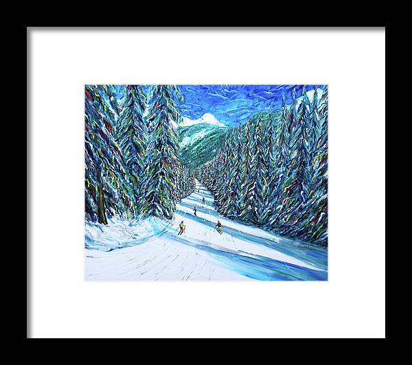 Ski Framed Print featuring the painting Morzine Ski Print from Portes Du Soleil by Pete Caswell