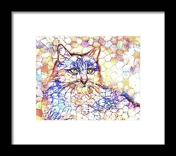 Cat Framed Print featuring the digital art Mosaic Cat 670 by Lucie Dumas