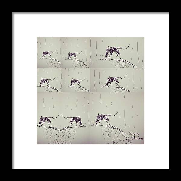 Mosquito​es Framed Print featuring the drawing Mosquitoes by Sukalya Chearanantana