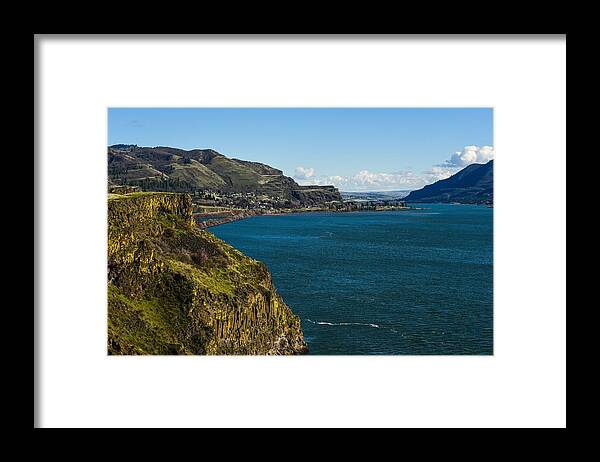 Mossy Cliffs On The Columbia Framed Print featuring the photograph Mossy Cliffs on the Columbia by Tom Cochran