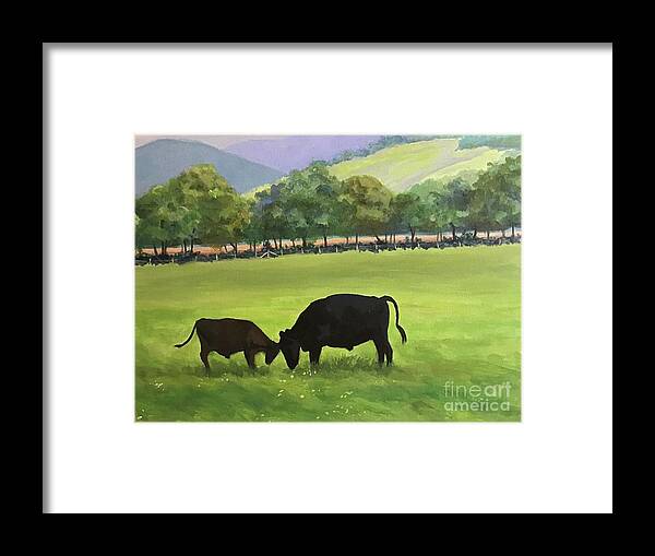 Cow Framed Print featuring the painting Mother and Child Union by Anne Marie Brown