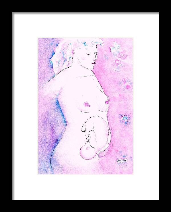 Pregnant Framed Print featuring the painting Mother and Fetus Colorful by Carlin Blahnik CarlinArtWatercolor