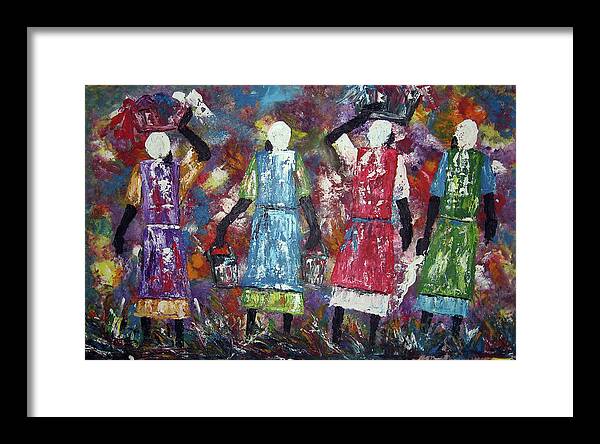 Framed Print featuring the painting Mothers Come Home by Peter Sibeko