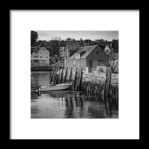 Motif 1 Framed Print featuring the photograph Motif #1 Fishing Shack - Rockport MA Monochrome 1x1 by Gregory Ballos