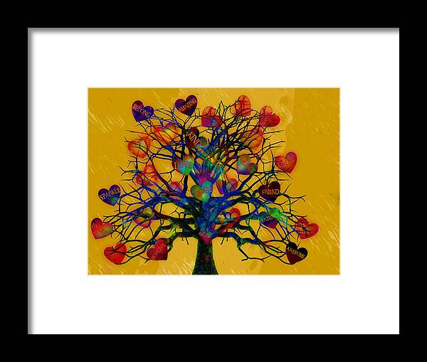 Motivational Framed Print featuring the digital art Motivational Tree Of Hope With Yellow Background by Michelle Liebenberg