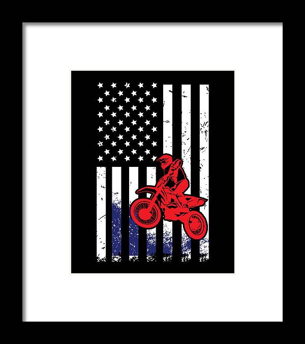 Veterans Day Framed Print featuring the digital art Motocross American Flag Dirt Bike by Jacob Zelazny