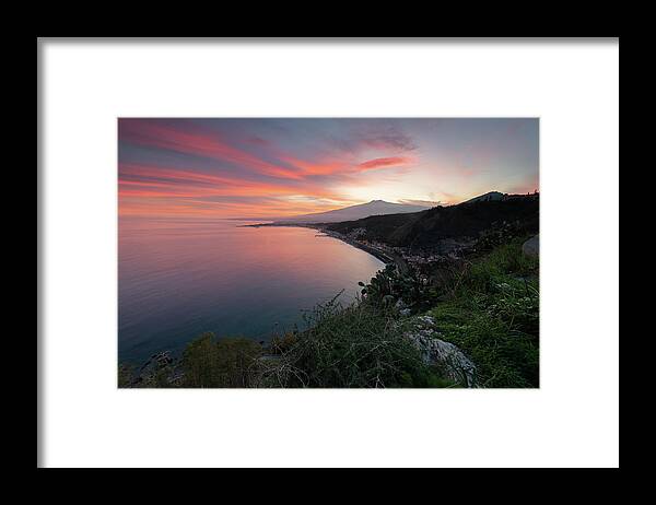 Sicily Framed Print featuring the photograph Mount Etna at sunset, Sicily by Mirko Chessari