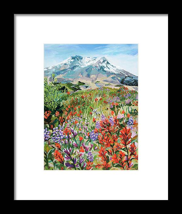 Landscape Framed Print featuring the painting Mount St. Helens Wildflowers by Anisa Asakawa