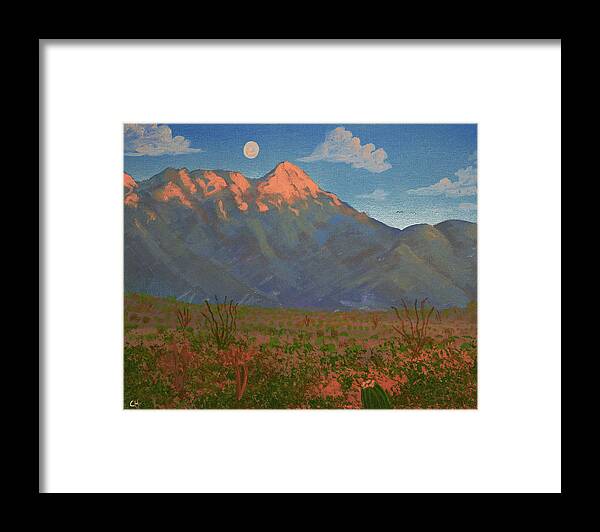 Arizona Framed Print featuring the painting Mount Wrightson Moon, Green Valley AZ by Chance Kafka