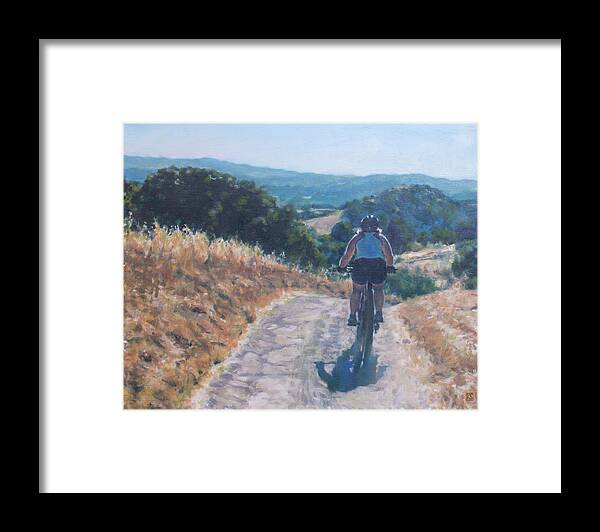 Mount Diablo Framed Print featuring the painting Mountain Biker by Kerima Swain