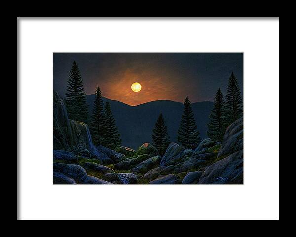 Moon Framed Print featuring the digital art Mountain Mystery D by Frank Wilson