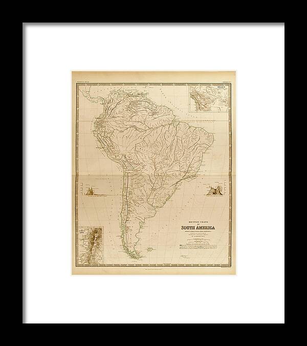 Maps Framed Print featuring the drawing Mountain Systems of South America by Vintage Maps