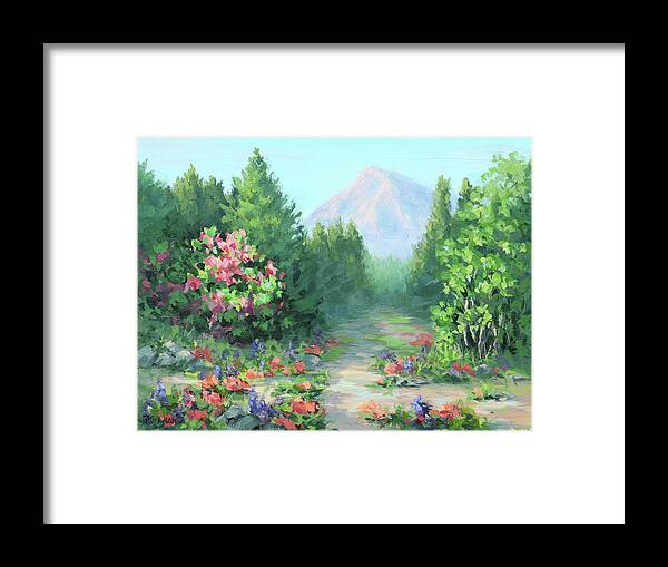 Mountain Framed Print featuring the painting Mountain View by Karen Ilari