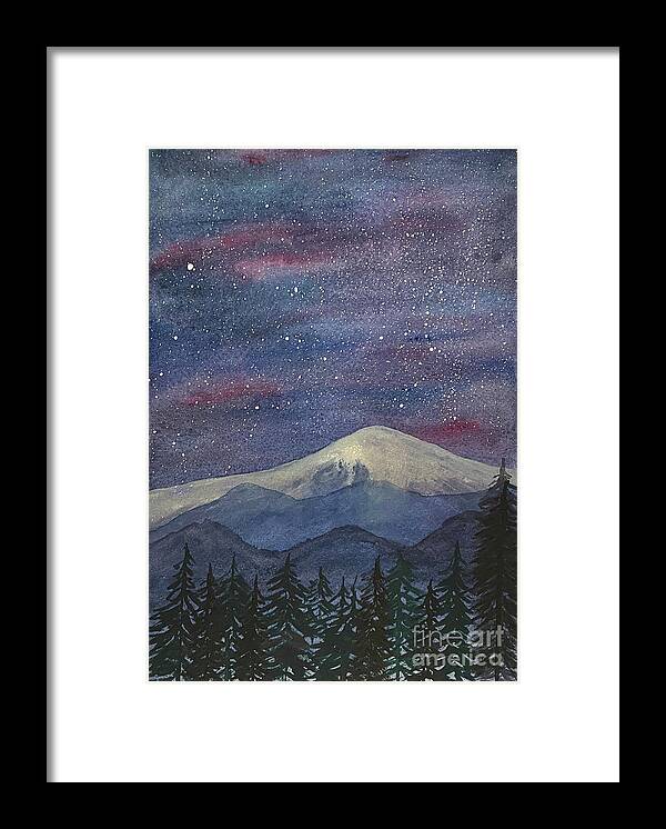 Mountains Framed Print featuring the mixed media Mountains at Night by Lisa Neuman