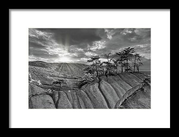 North Carolina Framed Print featuring the photograph Mountaintop Sunrise bw by Dan Carmichael