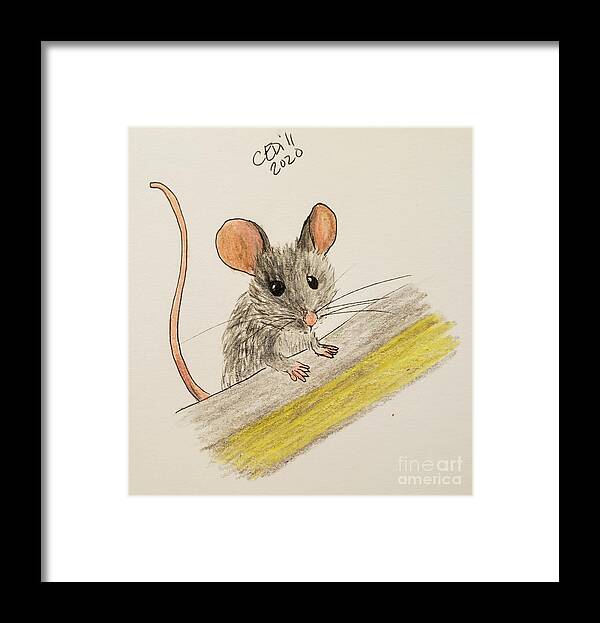 Mouse Framed Print featuring the painting Mouse on the Lookout by C E Dill