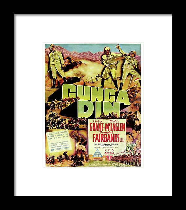 Gunga Framed Print featuring the mixed media Movie poster for ''Gunga Din'' with Cary Grant, 1939 by Movie World Posters