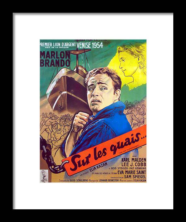 Arnstam Framed Print featuring the mixed media Movie poster for ''On the Waterfront'', with Marlon Brando, 1954 by Movie World Posters
