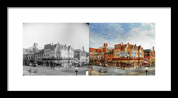 The Joy Hotel Framed Print featuring the photograph Movie Theater - The joy of movies 1918 - Side by Side by Mike Savad