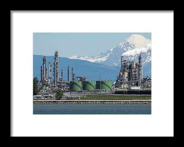 Mt Baker And Refinery From Anacortes Framed Print featuring the photograph Mt Baker and Refinery from Anacortes by Tom Cochran