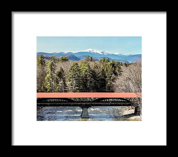  Framed Print featuring the photograph Mt Washington over the Saco River Covered Bridge by John Gisis