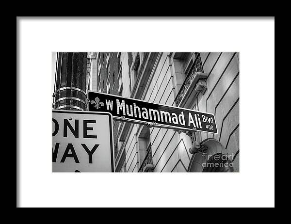 Muhammad Ali Sign Framed Print featuring the photograph Muhammad Ali Blvd Sign - Louisville - Kentucky by Gary Whitton
