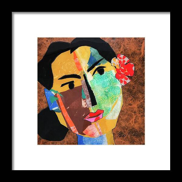 Abstract Portrait Framed Print featuring the painting Mujer de Mexico Uno by Elaine Elliott