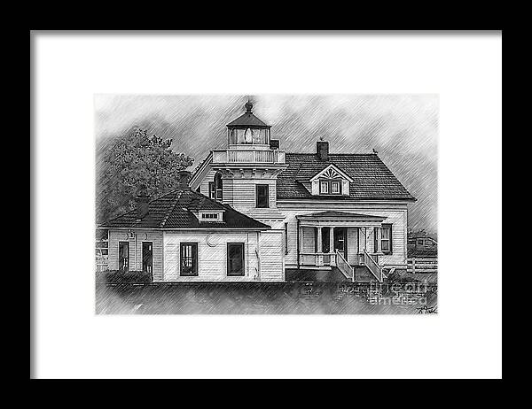 Lighthouse Framed Print featuring the digital art Mukilteo Lighthouse Sketched by Kirt Tisdale