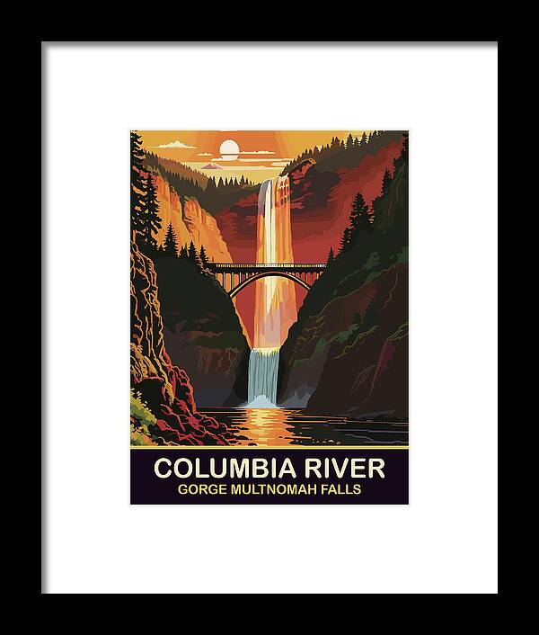 Multnomah Framed Print featuring the digital art Multnomah Falls, Oregon by Long Shot