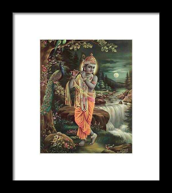 Hinduism Framed Print featuring the painting Murli Manohar - Krishna Playing the Flute by Narottam Narayan Sharma