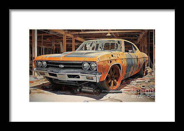 Vehicles Framed Print featuring the drawing Muscle Car 1079 Chevrolet Chevelle supercar by Clark Leffler