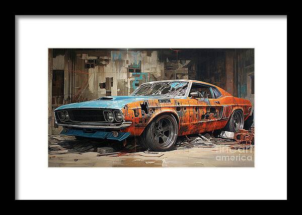 Vehicles Framed Print featuring the drawing Muscle Car 1199 Ford Maverick Grabber supercar by Clark Leffler