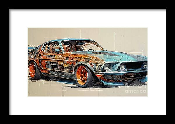 Vehicles Framed Print featuring the drawing Muscle Car 1201 Ford Maverick supercar by Clark Leffler