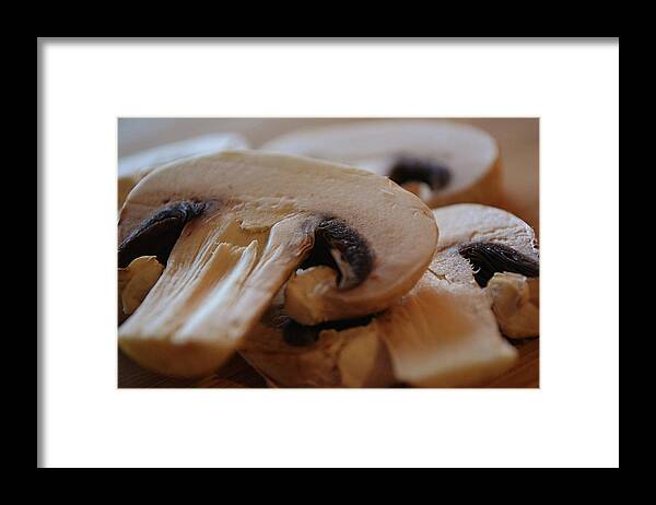 Cremini Framed Print featuring the photograph Mushroom Slices for Stroganoff Macro by Gaby Ethington