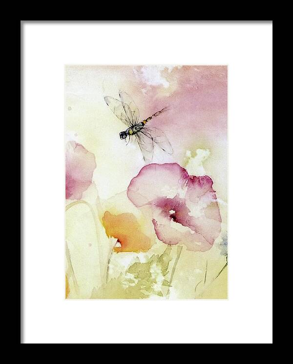  Watercolor Dragonfly Nature Soft Serene Translucent Transparent Cindy Wright Saskatchewan Framed Print featuring the painting Music of the Song Birds by Cindy Wright