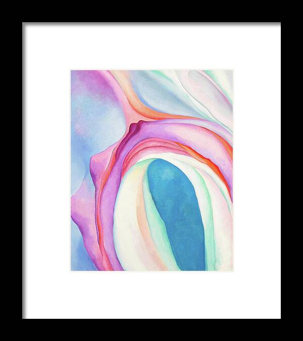 Georgia O'keeffe Framed Print featuring the painting Music Pink and Blue No 2 - Colorful modernist abstract painting by Georgia O'Keeffe